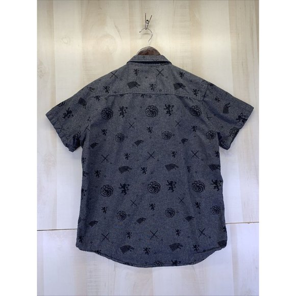 Game Of Thornes HBO 2019 Mens Charcoal Grey All Over Print Short Sleeve Oxford - Picture 5 of 5
